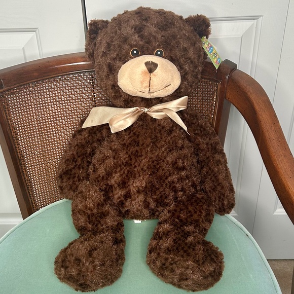 NWT Creature Comforts Soft Stuffed Brown Teddy Bear with Gold Satin Bow - Picture 2 of 6